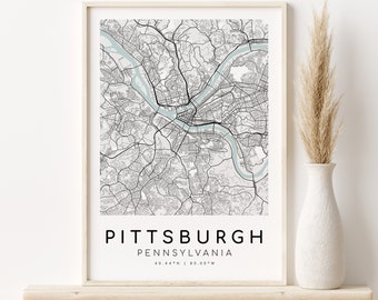 Mapa de la ciudad de PITTSBURGH, Mapa de inicio, Impresión de mapas de Pensilvania, Ubicaciones personalizadas, Aniversario, Mapa personalizado, Mapa de inicio, regalos para ella, Descarga instantánea