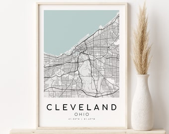CLEVELAND City Map, OH Ohio USA Home Map, Map Print, Custom Locations, Anniversary, Custom Map, Home Map, gifts for her, Digital Download