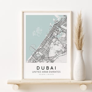 Carte de la ville de DUBAI, Émirats arabes unis, impressions de carte de la ville, créations de cadeaux personnalisés, art de carte minimaliste, cadeau de carte personnalisé, téléchargement numérique