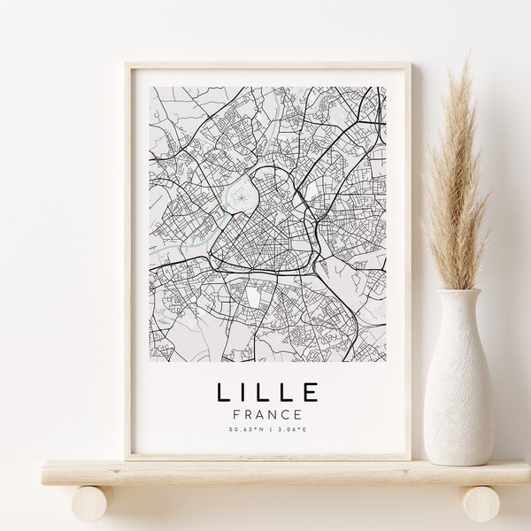 LILLE France City Map, city map prints, personalized gifts Designs, Minimalist Map Art, custom map gift, Digital Download