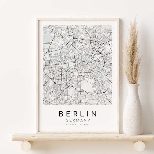 BERLÍN Alemania Cartel del mapa de la ciudad, Mapa minimalista, Impresión de mapas, Cartel del mapa de la ciudad, Impresión de mapas moderno, regalo de bodas, regalos para él, Descarga instantánea