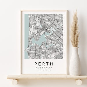 Mapa da cidade de PERTH Austrália, mapa de presentes, pôster de mapa, presente de mapa personalizado, impressão de mapa de noivado, presente de novo emprego, presentes para ela, download digital