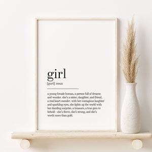 Girl Definition Print, self love wall art, Girl dictionary print, Girl minimalist poster, home decor printable wall art, digital download