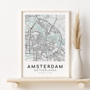 AMSTERDAM City Map, Netherlands Gift Map, Map Poster, custom map gift, engagement map print, new job gift, gifts for her, Digital Download