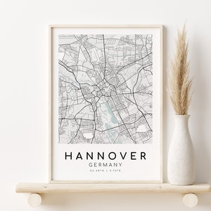 HANNOVER Stadt Karte, minimalistische Kunst, Deutschland Karte, Geschenk für Frau, Valentinstag Geschenk, personalisierte Karte, minimalistisches Dekor, Instant Download