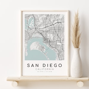 SAN DIEGO Stadt Karte, personalisierte Kalifornien Druck, neuer Job Geschenk, moderne Karte Druck, benutzerdefinierte Karte Geschenk, Geschenk für ihn, Stadtplan, digitaler Download