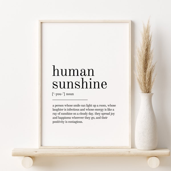 Human Sunshine Definition Print, self love wall art, dictionary print, minimalist poster, home decor printable wall art, digital download