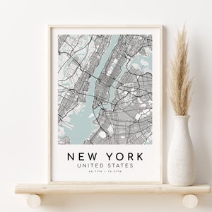 Carte de la ville de NEW YORK, Etats-Unis NY cadeaux pour elle, impression de carte minimaliste, impression de bureau, affiche de carte moderne, cadeau de meilleur ami, téléchargement numérique