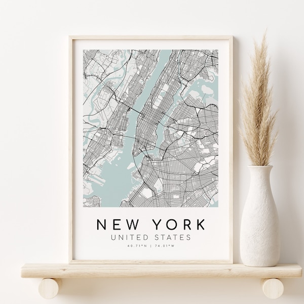 NEW YORK Stadt Karte, USA NY Geschenke für Sie, Minimalistische Landkarte Print, Office Print, moderne Karte Poster, Geschenk für die beste Freundin, Digital Download