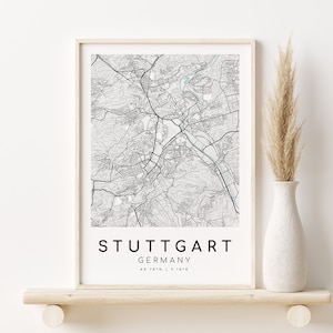 STUTTGART Allemagne Map Print, cadeaux pour elle, Impression de carte minimaliste, Office Print, carte de la ville d’art mural, cadeaux pour lui, Impressions numériques