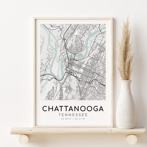 CHATTANOOGA Stadt Karte, Tennessee Karte, Landkarte, Tennessee Karte, neuer Job Geschenk, moderne Karte Druck, benutzerdefinierte Karte Geschenk, Geschenke für ihn, Stadtplan, digitaler Download