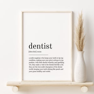 Dentist Definition Print, Wall Art Prints, Digital Download, Quote Print, Minimalist Modern Print, personalized gift, Dentist Printable Art
