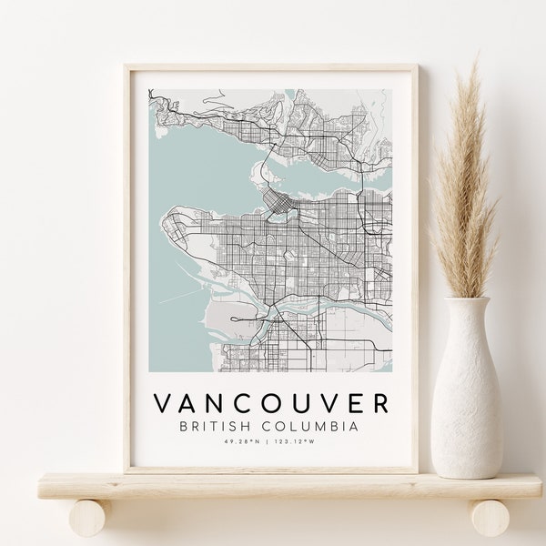 Vancouver British Columbia City Map, Canada Home Map Print, Anniversary Custom Map, Home Map, gifts for her, Instant Download