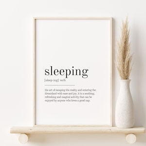 Sleeping Definition Print, Sleeping Wall Art Prints, Printable Art, Instant Download, Sleeping Quote Print, Minimalist Print, funny poster