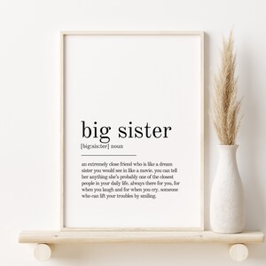 Big Sister Definition Print, Wall Art Prints, Printable Instant Download, Big Sister Quote Print, Minimalist Print, Big Sister funny poster