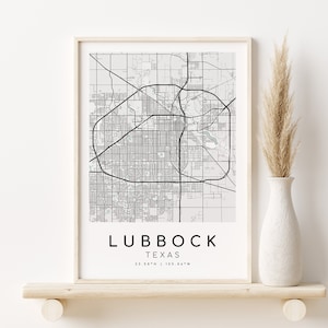 LUBBOCK Texas Karte Print, TX USA Stadt Karte Poster, einzigartige Geschenkidee, individuelle Stadtkarten, minimalistische Kunst, Design Download, digitaler Download