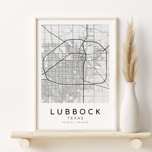 LUBBOCK Texas Map Print, TX USA City Map Poster, unique gift idea, custom city maps, minimalist art, design download, Digital Download