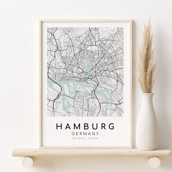 HAMBURG City Map, Germany Home Map Poster, Map Print, Custom Locations, Anniversary, Custom Map, Home Map, gifts for her, Instant Download