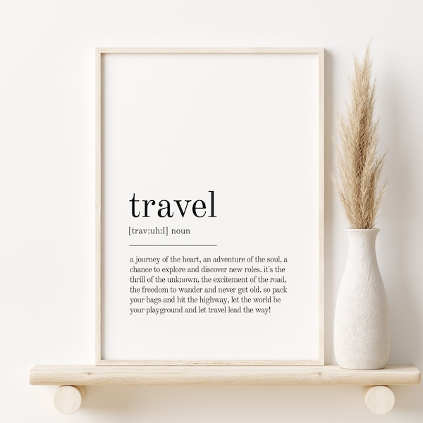 Impresión de definición de viaje, impresiones de arte de pared, impresión de citas, decoración de pared, cartel minimalista, impresión minimalista definición de impresión de viaje de arte moderno