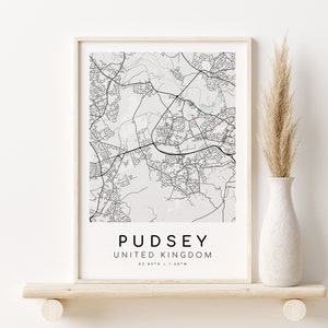PUDSEY Stadt Karte, Landkarte des Vereinigten Königreichs, Landkarte des Vereinigten Königreichs, Valentinstag Geschenk, personalisierte Karte, Instant Download