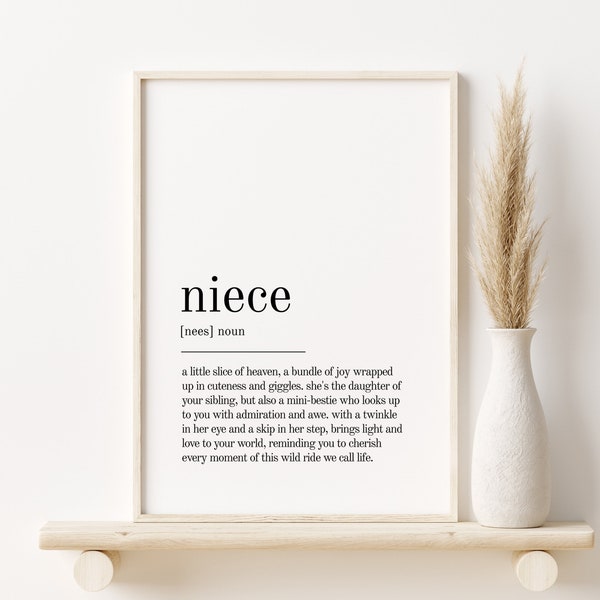 Niece Definition Print, self love wall art, dictionary print, Niece minimalist poster, home decor printable wall art, Niece digital download