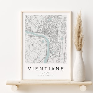 VIENTIANE Karte Print, Laos Landkarte, minimalistische Geschenke für sie, Stadtkarte, Karten und Drucke, Stadtkarte Poster, Geschenke für ihn, Digitaldrucke
