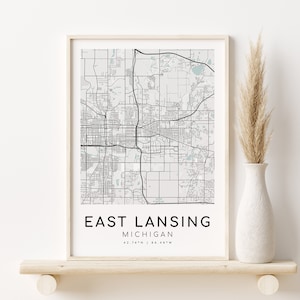 East Lansing Michigan MI USA Stadt Karte, Geschenk Karte Poster, Geschenk für Männer, Geschenk für Freundin, Geschenk für einen neuen Job, Geschenke für sie, digitaler Download