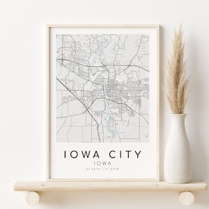 IOWA CITY Iowa IA Usa Map Print, arte minimalista, presentes para ela, mapa da cidade, mapas e impressões, pôster do mapa da cidade, presentes para ele, impressões digitais