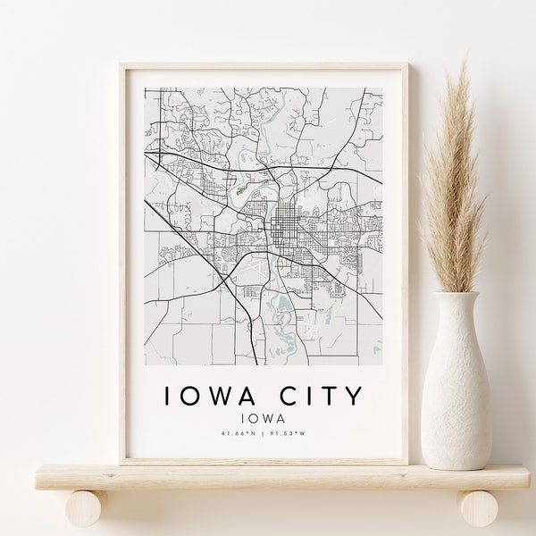 IOWA CITY Iowa IA Usa Map Print, minimalist art, gifts for her, City Map, maps and prints, Town map poster, gifts for him, Digital Prints