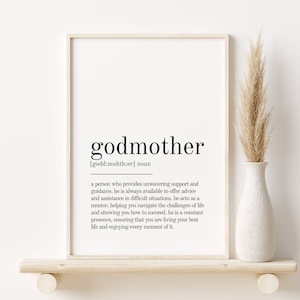 Impresión de definición de madrina, arte de pared de amor propio, impresión del diccionario de madrina, póster minimalista, arte imprimible de decoración del hogar, descarga digital