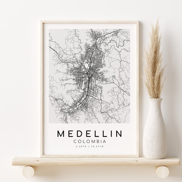 MEDELLIN Karte Print, Kolumbien Stadt Karte Poster, Geschenke für Sie, druckbare Stadt Karte, minimalistische Kunst, Karten und Drucke, Sofort Download