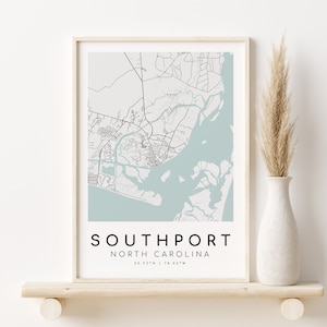 Southport Caroline du Nord NC USA City Map, Map Poster, cadeau de carte personnalisé, impression de carte de fiançailles, nouveau cadeau d'emploi, cadeaux pour elle, Téléchargement numérique