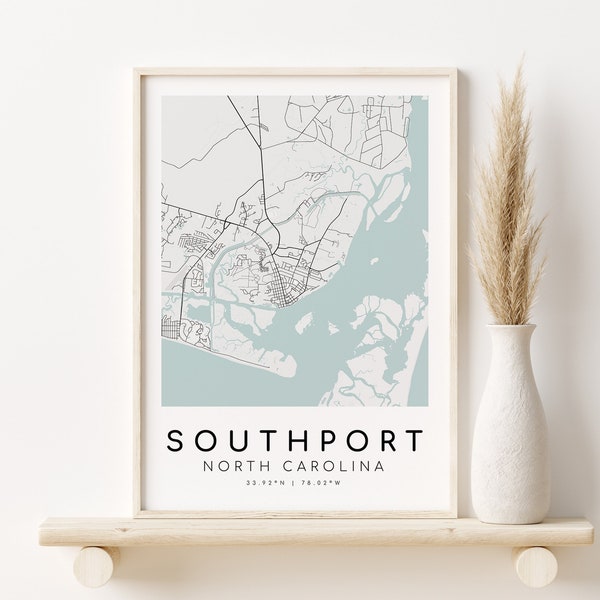 Southport North Carolina NC USA City Map, Map Poster, custom map gift, engagement map print, new job gift, gifts for her, Digital Download