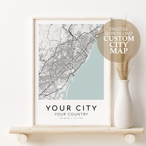 Custom City Map, Digital Download Custom Map Print, Valentines Day Gift, City Town Map, Custom City Map Art, Map Download, Digital Print