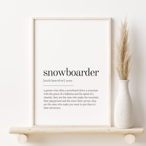 Snowboarder Definition Print, Wall Art Prints, Digital Download, Quote Print, Minimalist Modern personalized gift Snowboarder Printable Art