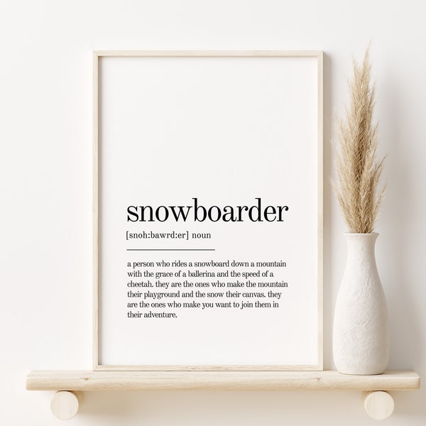 Snowboarder Definition Print, Wall Art Prints, Digital Download, Quote Print, Minimalist Modern personalized gift Snowboarder Printable Art