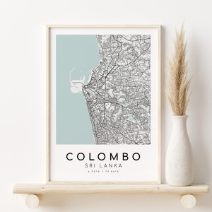 COLOMBO Stadt Karte, Sri Lanka Hochzeitsgeschenke, Geschenke für ihn, Geschenk Karte Drucke, Karte Poster, minimalistische Karte Kunst, Geschenke für sie, digitaler Download