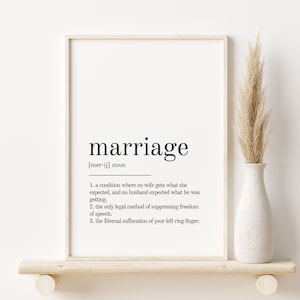 Marriage Definition Print, Marriage Wall Art Prints, Printable Art, Instant Download, Quote Print, Minimalist Print, Marriage funny poster