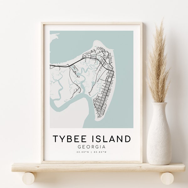 TYBEE ISLAND Georgia GA City Map, gifts for her, Minimalist Map print, Office Print, modern map poster, best friend gift, Digital Download