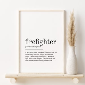Firefighter Definition Print, gifts for him, personalized gift, Firefighter Wall Art Prints, last minute gift, Firefighter instant download