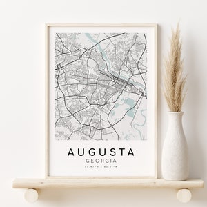 Carte de la ville d'AUGUSTA, carte de la Géorgie, impression de carte GA USA, emplacements personnalisés, anniversaire, carte personnalisée, carte de la maison, cadeaux pour elle, téléchargement numérique