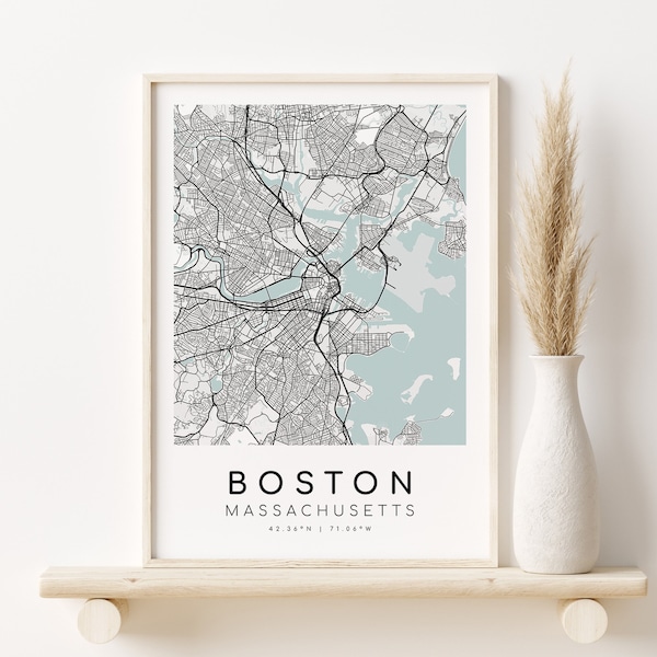 BOSTON Massachusetts Map Print, gifts for her, Minimalist MA USA Map print, Office Print, wall art city map, gifts for him, Digital Prints