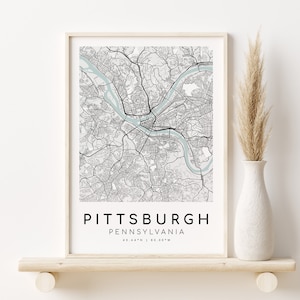 Mapa da cidade de PITTSBURGH, mapa inicial, impressão de mapa da Pensilvânia, locais personalizados, aniversário, mapa personalizado, mapa inicial, presentes para ela, download instantâneo