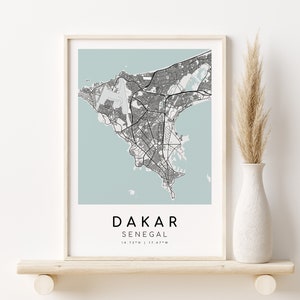 DAKAR Senegal stadsplattegrond, cadeaukaart, kaartposter, aangepast kaartcadeau, engagementkaartafdruk, nieuw baancadeau, cadeaus voor haar, digitale download