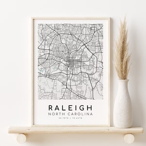 RALEIGH Impressão de mapa da Carolina do Norte, pôster do mapa da cidade de NC, ideia exclusiva para presente, mapas de cidades personalizados, arte minimalista, download de design, download digital