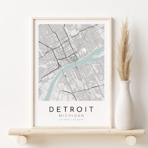 DETROIT MI USA Karte Druck, Geschenke für sie, Minimalistische Stadt Karte Druck, Büro Druck, Wand Kunst Stadt Karte, Geschenke für Ihn, Digital Drucke
