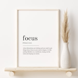 Focus Definition Print, Wall Art Prints, Digital Download, Focus Quote Print, Minimalist Modern Print Art, personalized gift, Printable Art