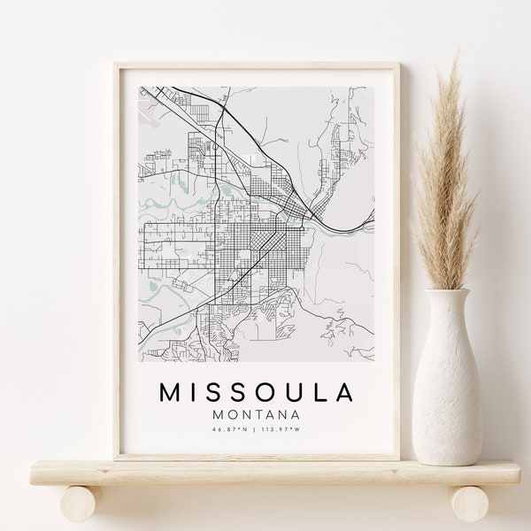 MISSOULA Map Print, Montana MT USA Road Map Poster, gifts for her, custom map gift, minimalist art, country street map , Instant Download