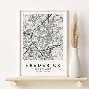 Frederick Maryland Map Print, city map poster, personalized gifts Designs, custom map gift, gifts for him, Digital Download, Instant map