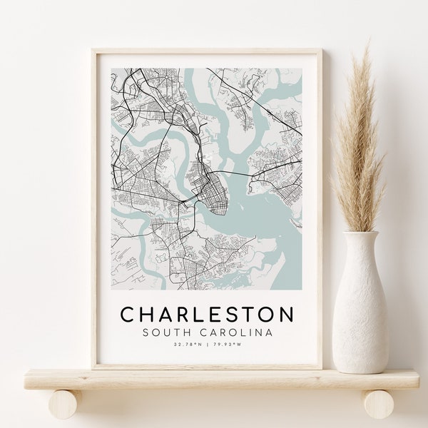 CHARLESTON City Map, South Carolina SC USA map print, happy anniversary birthday gift, custom city map print, gift for him, Digital Download